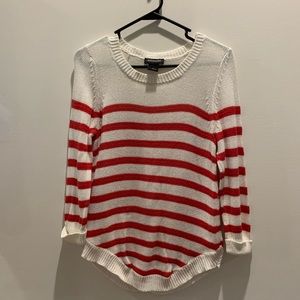 White Lightweight Sweater with Red Stripes